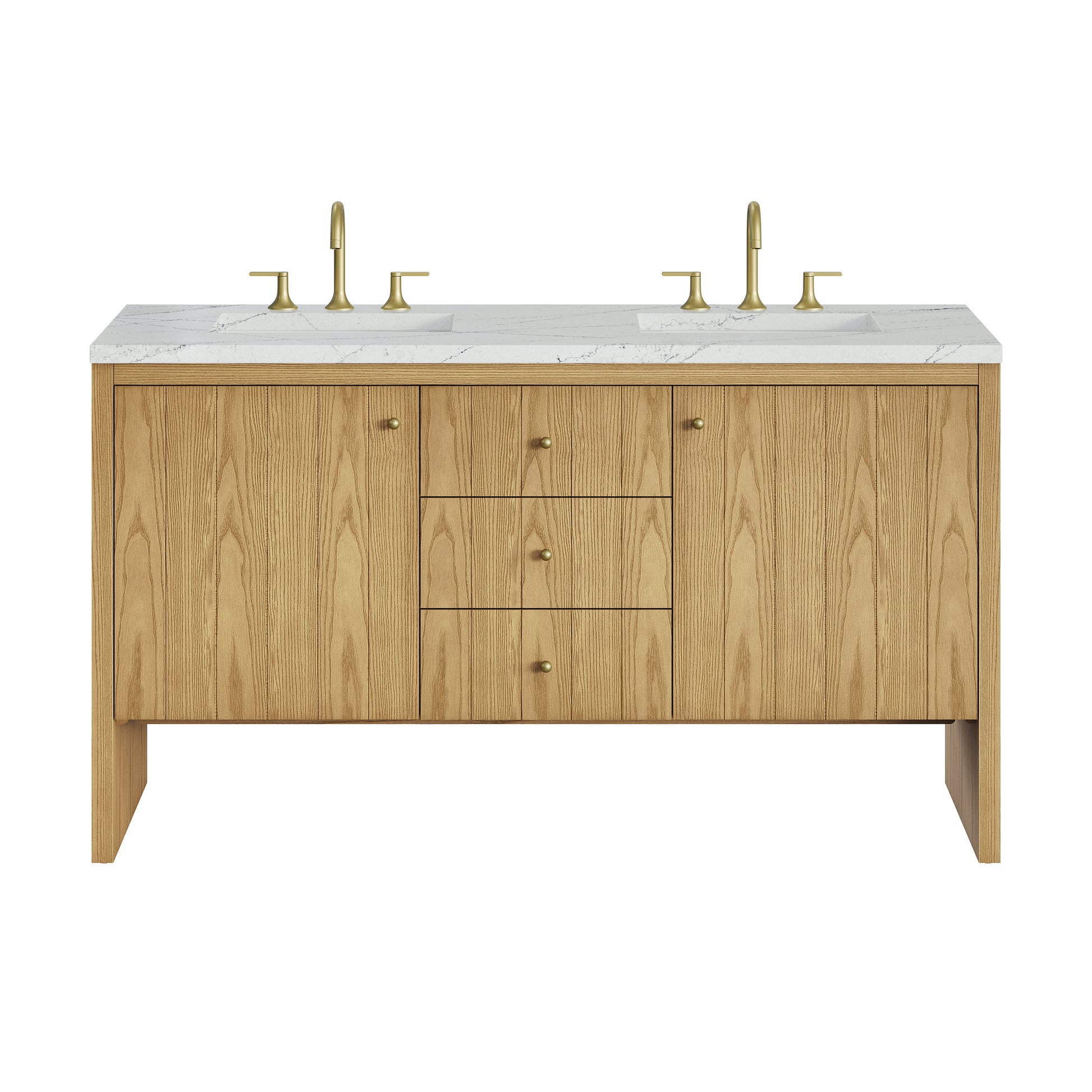Renovate for Less Atlanta Hudson 60" Double Vanity, Light Natural Oak w/ 3 CM Ethereal Noctis Top w/FreePower Wireless Charger