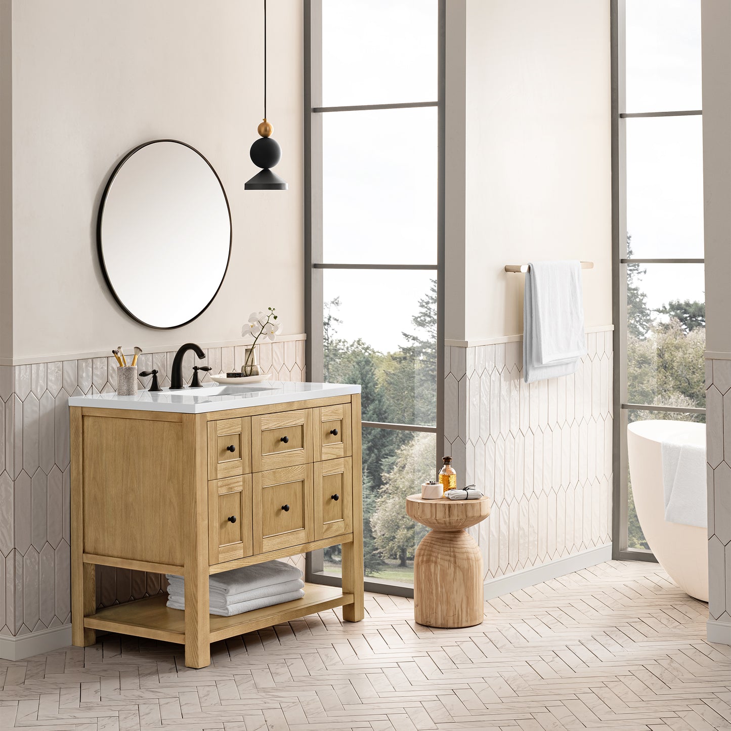 Renovate for Less Atlanta Breckenridge 36" Single Vanity, Light Natural Oak w/ 3 CM White Zeus Top