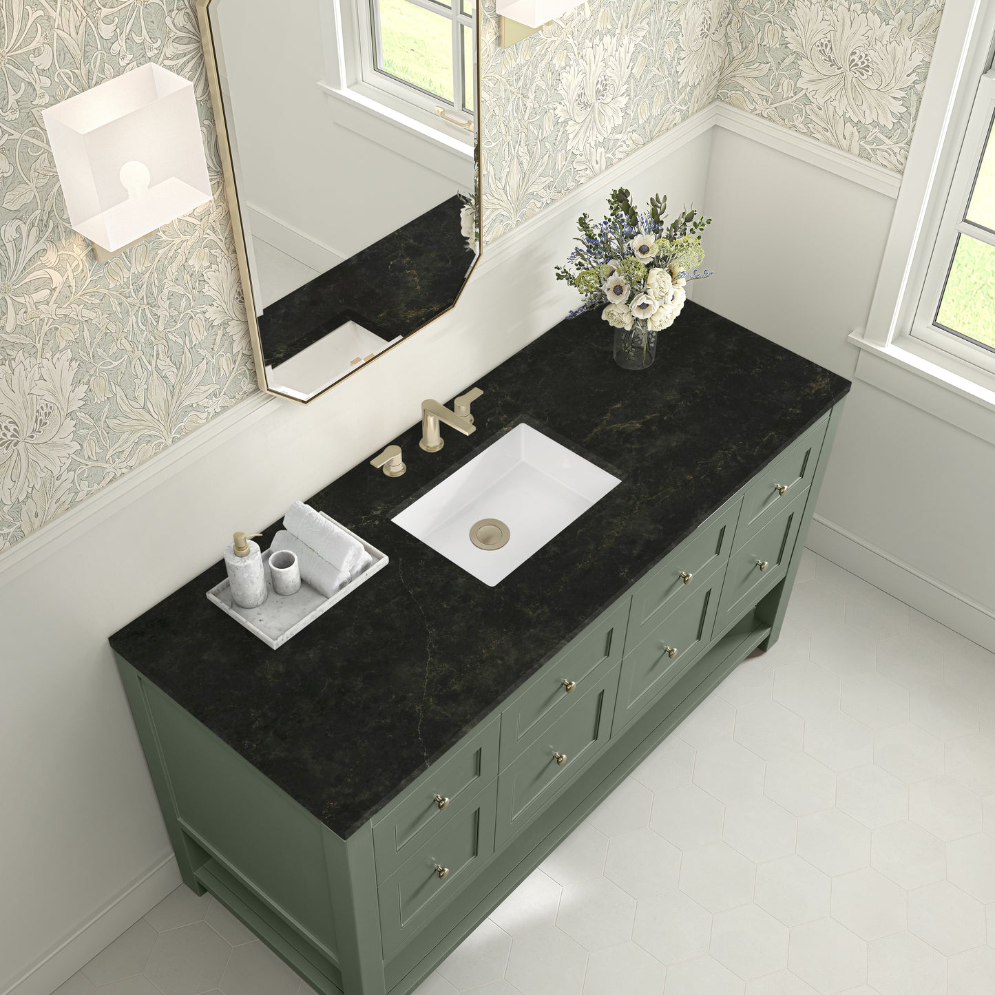 Renovate for Less Atlanta Breckenridge 60" Single Vanity, Smokey Celadon, w/ 3 CM Phantome Eclos Top