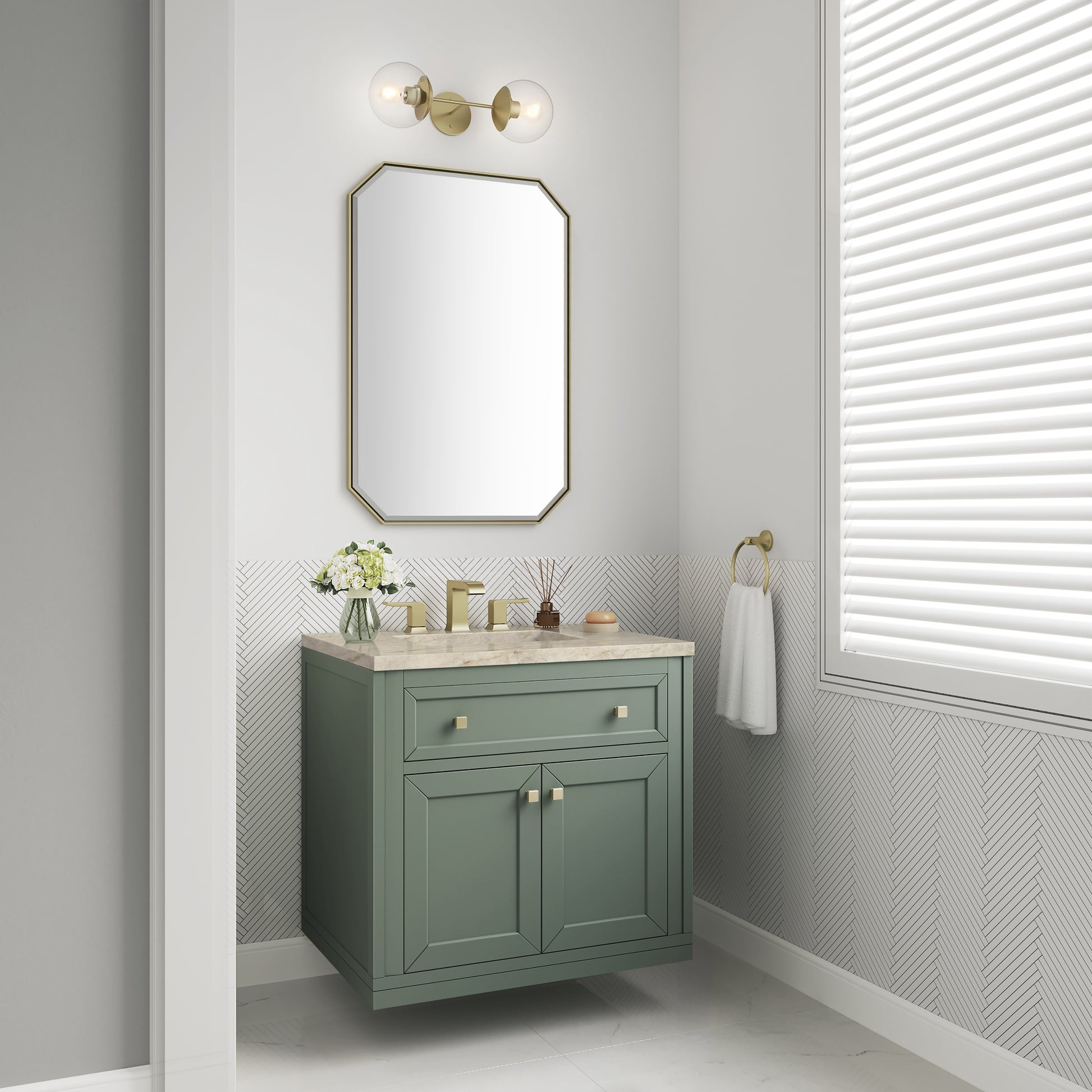 Renovate for Less Atlanta Chicago 30" Single Vanity, Smokey Celadon, w/ 3 CM Tajnar Eclos Top