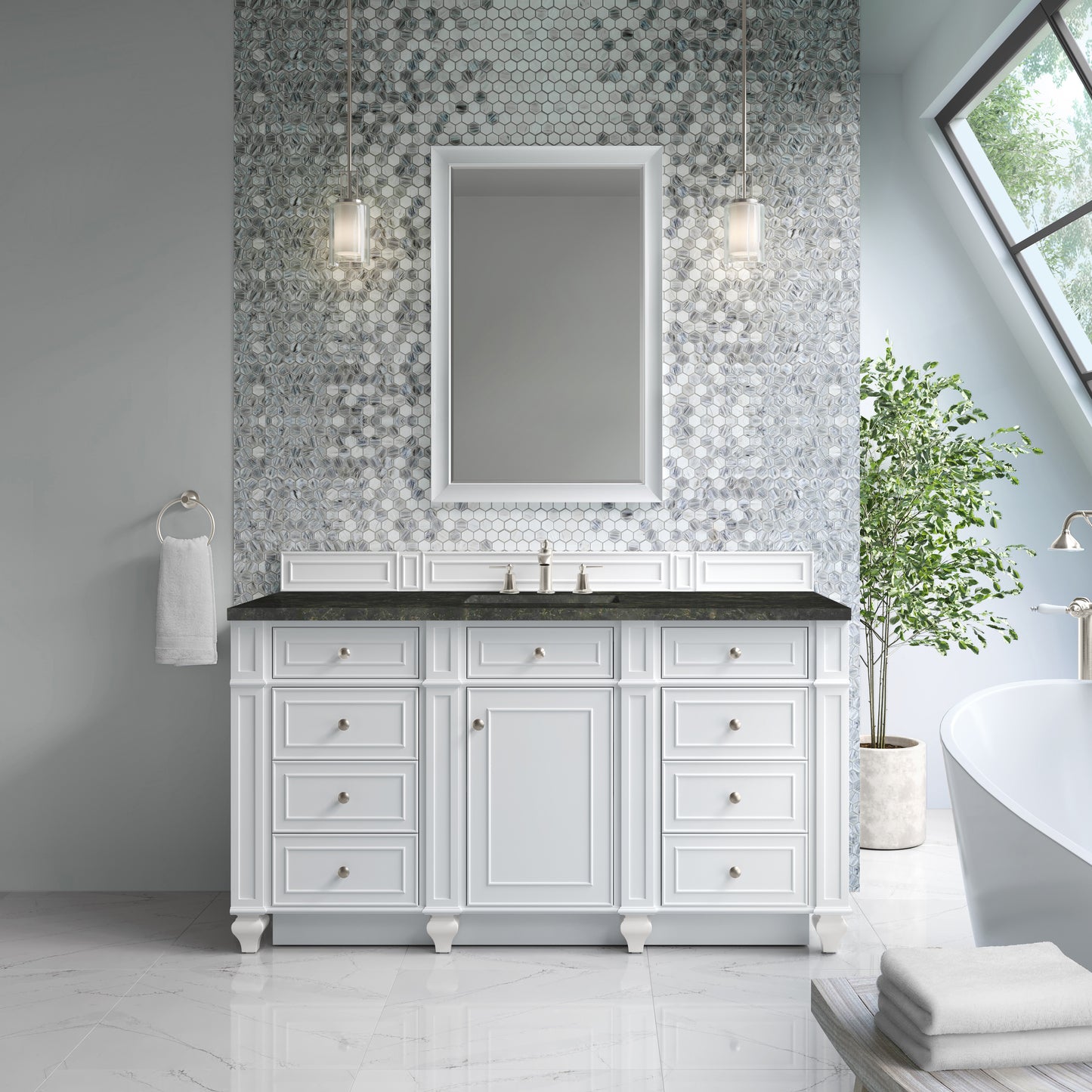 Renovate for Less Atlanta Bristol 60" Single Vanity, Bright White, w/ 3 CM Phantome Eclos Top