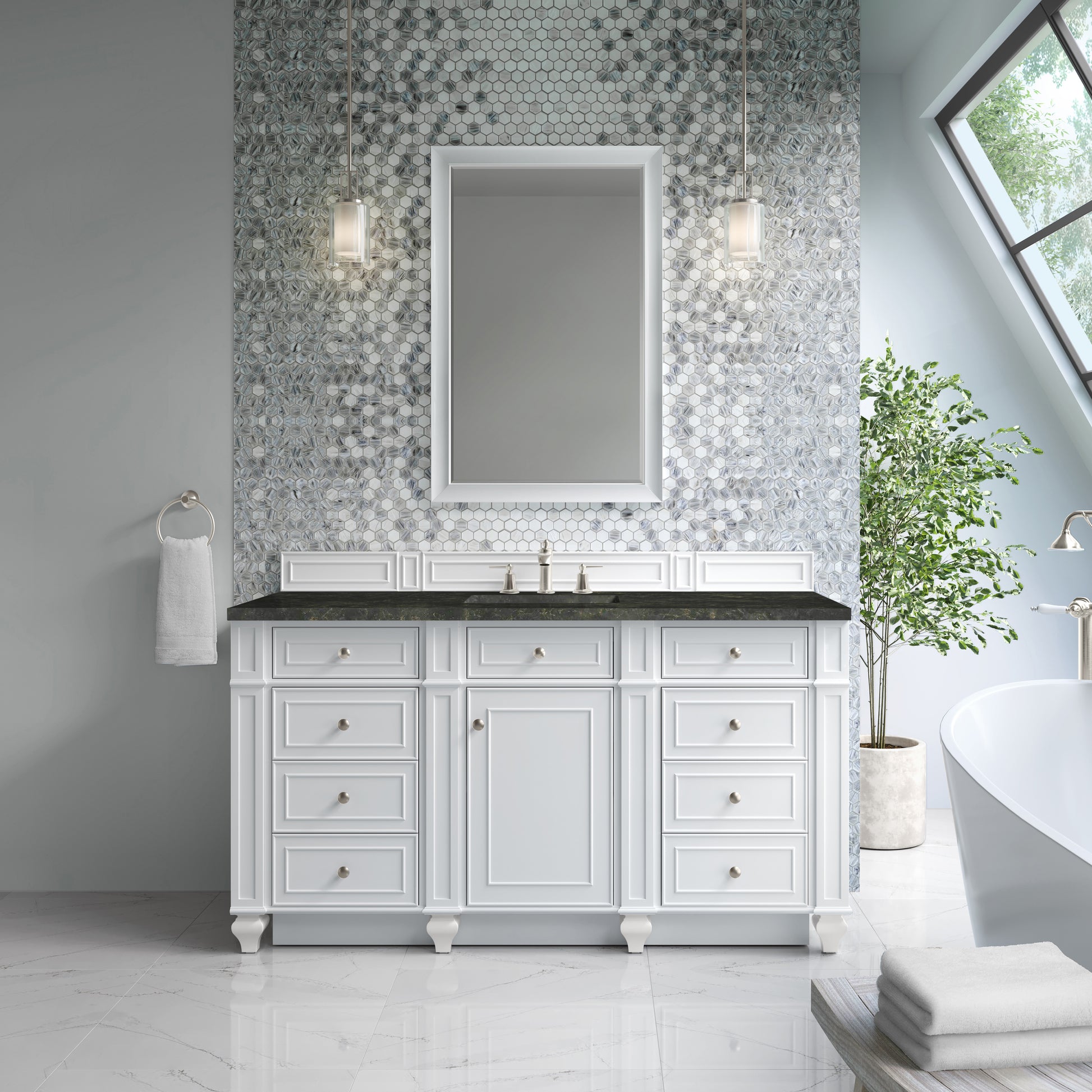 Renovate for Less Atlanta Bristol 60" Single Vanity, Bright White, w/ 3 CM Phantome Eclos Top