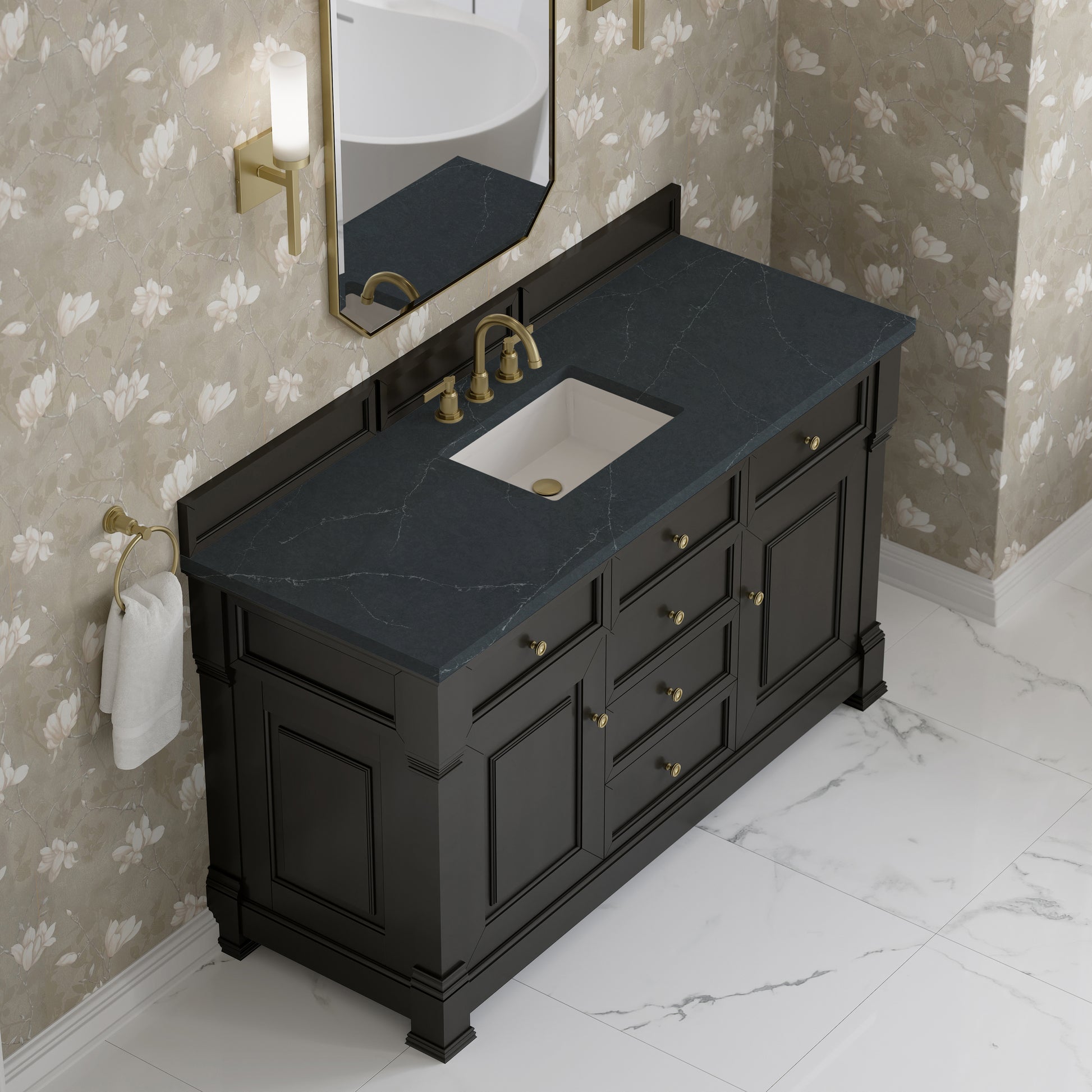 Renovate for Less Atlanta Brookfield 60" Single Vanity, Black Onyx w/3 CM Charcoal Soapstone Silestone Top