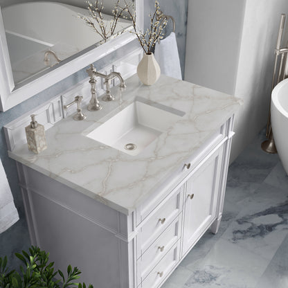 Renovate for Less Atlanta Brittany 36" Single Vanity, Bright White w/ 3 CM Victorian Silver Silestone Top