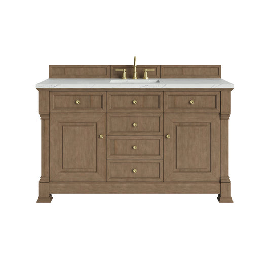 Brookfield 60" Single Vanity, Pecan w/ 3 CM Ethereal Noctis Silestone Top