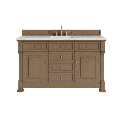 Renovate for Less Atlanta Brookfield 60" Single Vanity, Pecan w/ 3 CM Ethereal Noctis Silestone Top