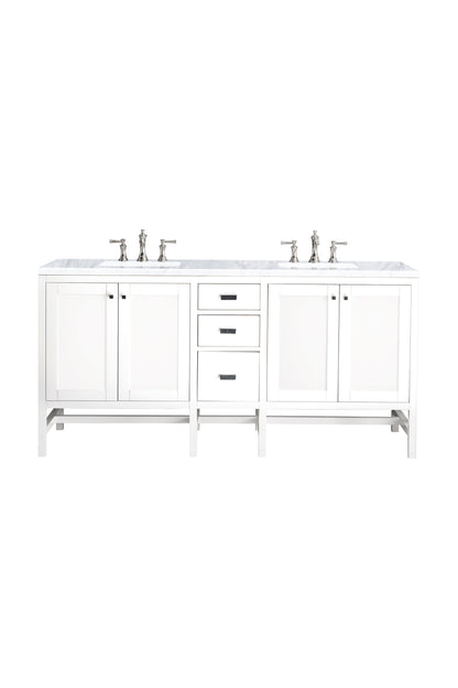 Addison 72" Double Vanity, Glossy White w/ 3 CM Carrara White Top
