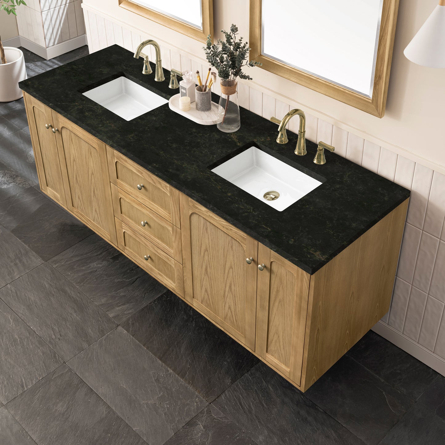 Renovate for Less Atlanta Laurent 72" Double Vanity, Light Natural Oak, w/ 3 CM Phantome Eclos Top