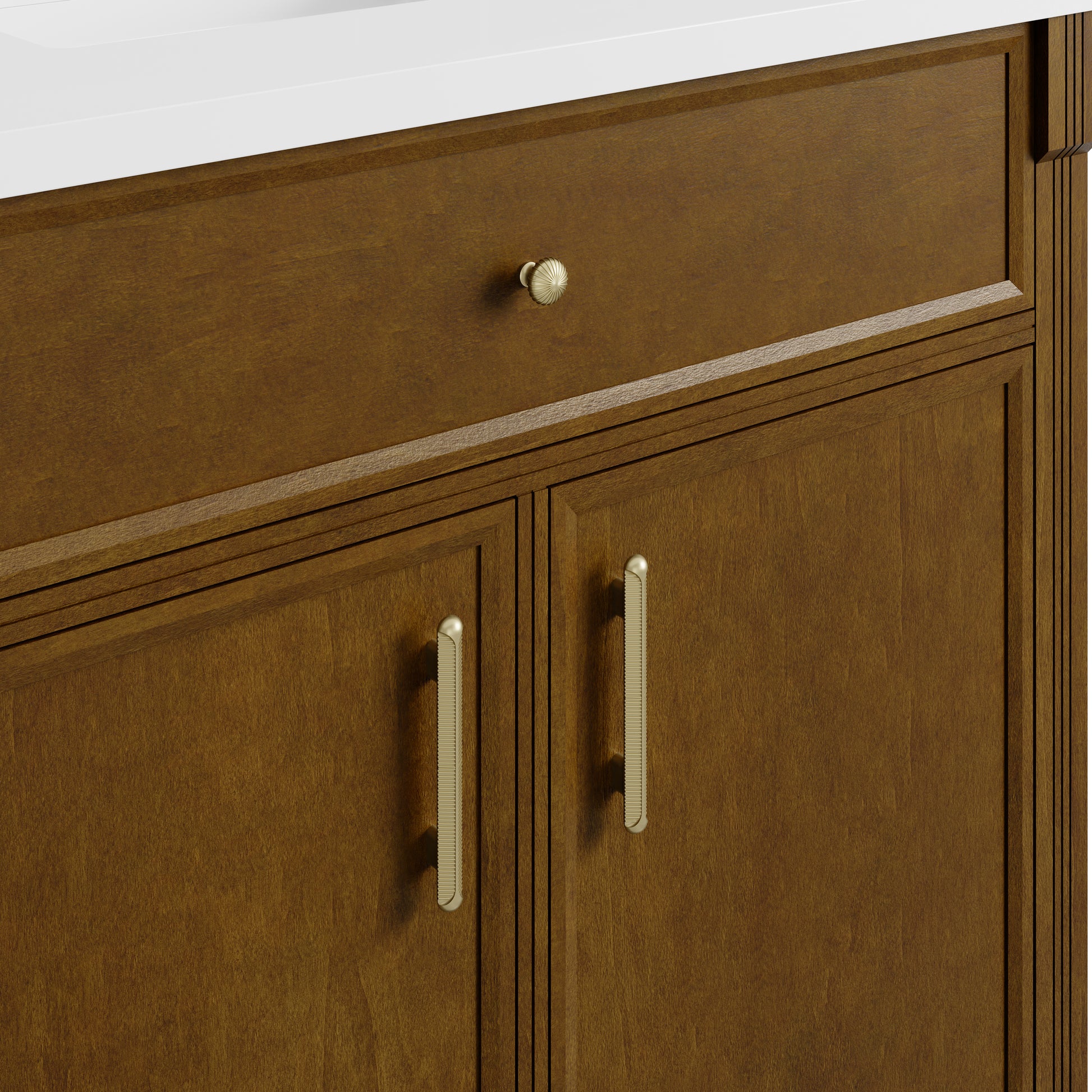 Renovate for Less Atlanta Bellshire 36" Single Vanity, Honey Oak w/ 3 CM Victorian Silver Silestone Top