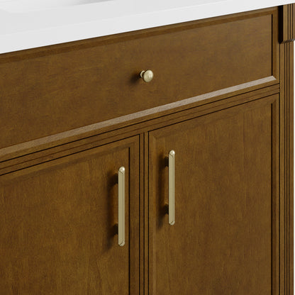 Renovate for Less Atlanta Bellshire 36" Single Vanity, Honey Oak w/ 3 CM Victorian Silver Silestone Top