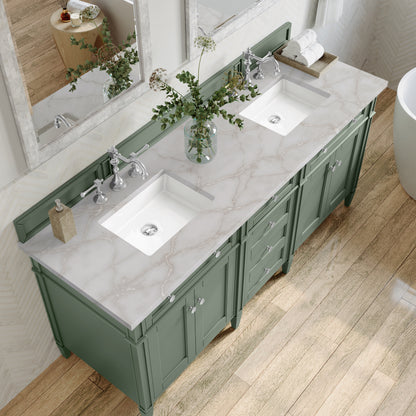Renovate for Less Atlanta Brittany 72" Double Vanity, Smokey Celadon w/ 3 CM Victorian Silver Top
