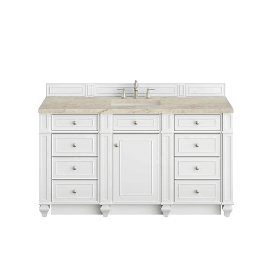 Bristol 60" Single Vanity, Bright White, w/ 3 CM Tajnar Eclos Top