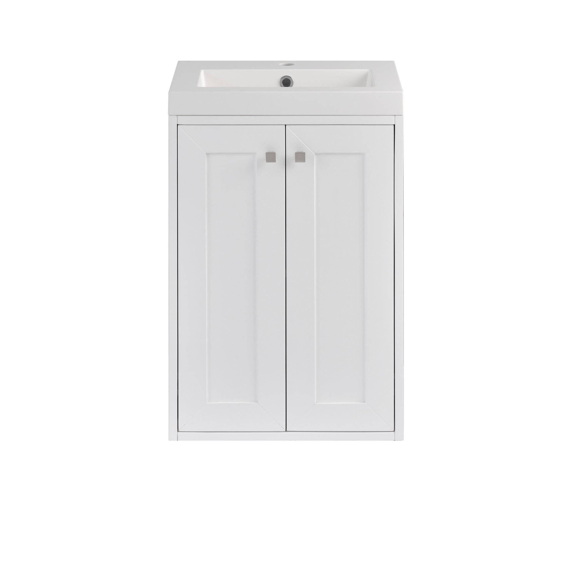 Renovate for Less Atlanta Chianti 20" Single Vanity, Glossy White, Brushed Nickel, w/ White Glossy Composite Stone Top