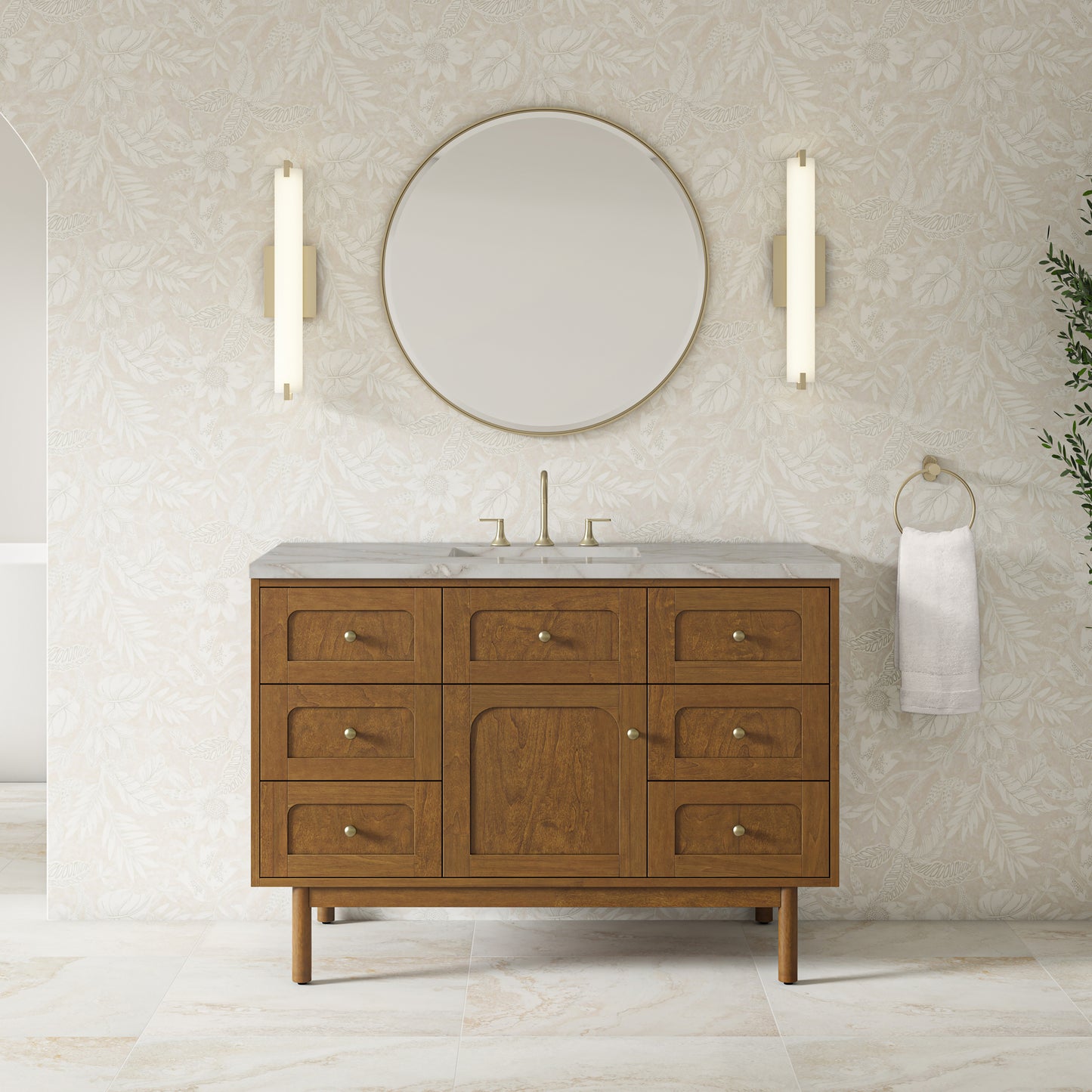 Renovate for Less Atlanta Laurent 48" Single Vanity, Honey Oak w/ 3 CM Victorian Silver Silestone Top