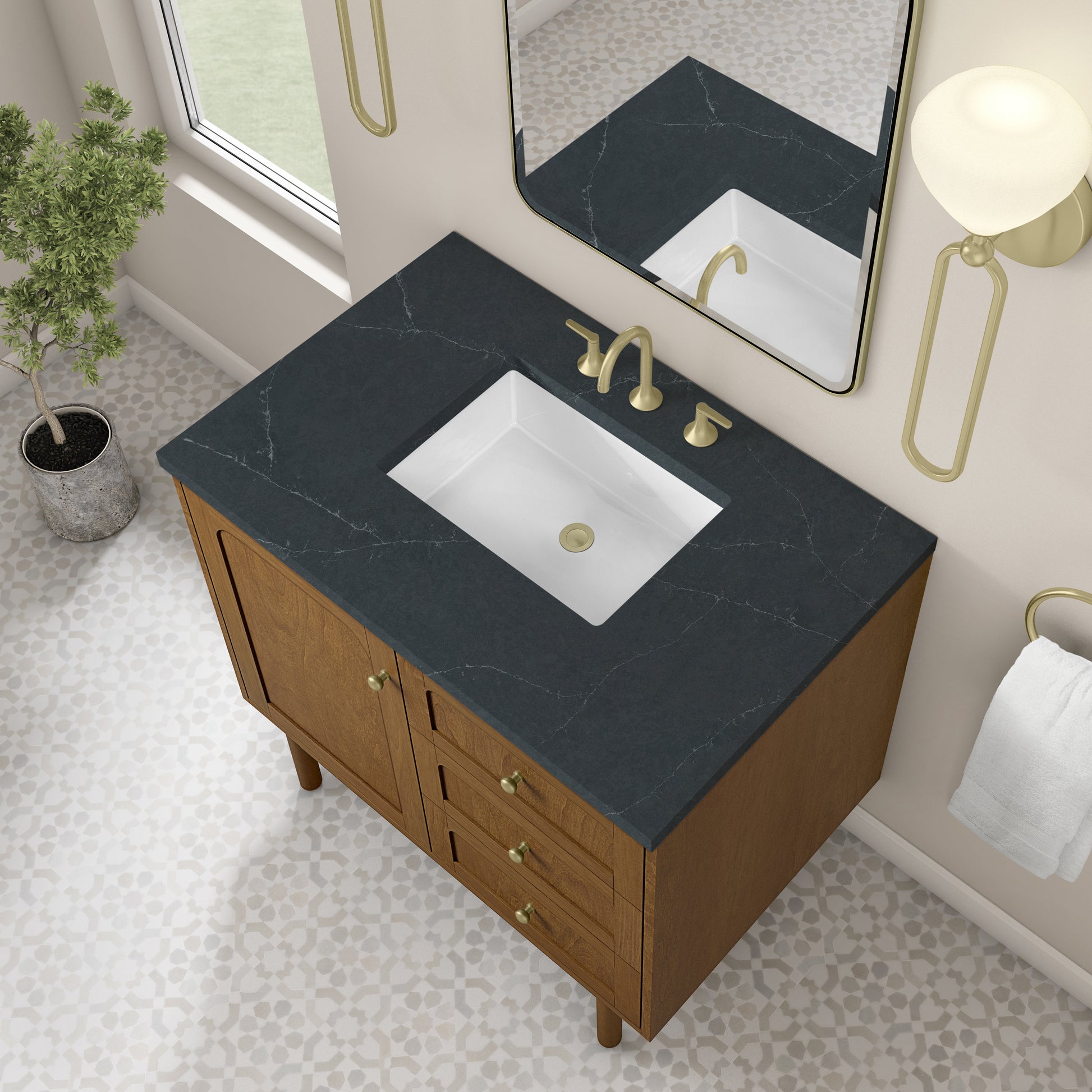 Renovate for Less Atlanta Laurent 36" Single Vanity, Honey Oak w/ 3 CM Charcoal Soapstone Silestone Top