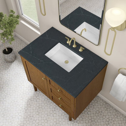 Renovate for Less Atlanta Laurent 36" Single Vanity, Honey Oak w/ 3 CM Charcoal Soapstone Silestone Top
