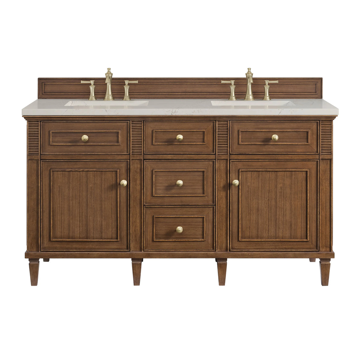 Lorelai 60" Double Vanity, Mid-Century Walnut, w/ 3 CM Siberian Silestone Top
