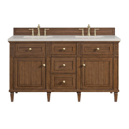 Lorelai 60" Double Vanity, Mid-Century Walnut, w/ 3 CM Siberian Silestone Top