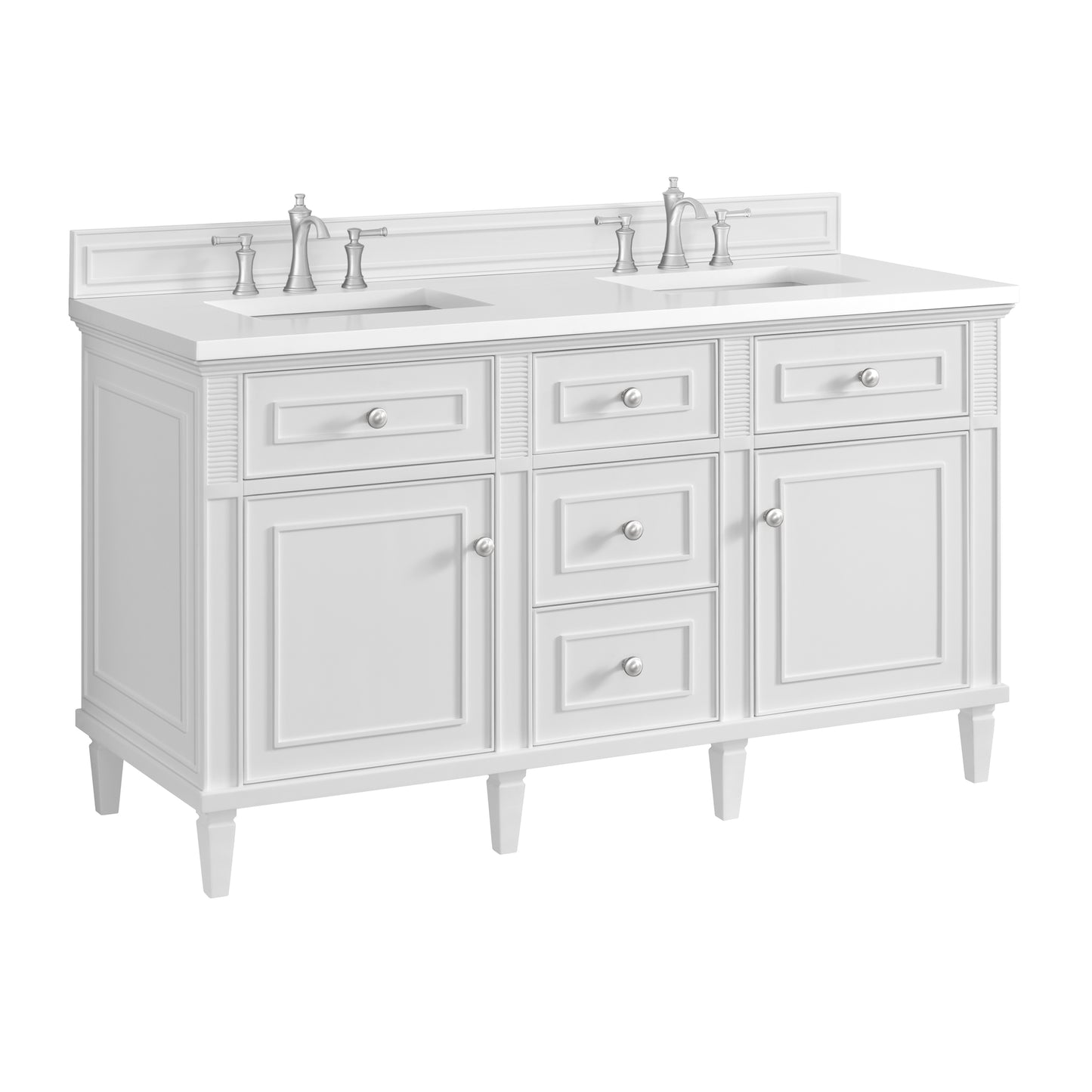 Renovate for Less Atlanta Lorelai 60" Double Vanity, Bright White w/ 3 CM White Zeus Silestone Top