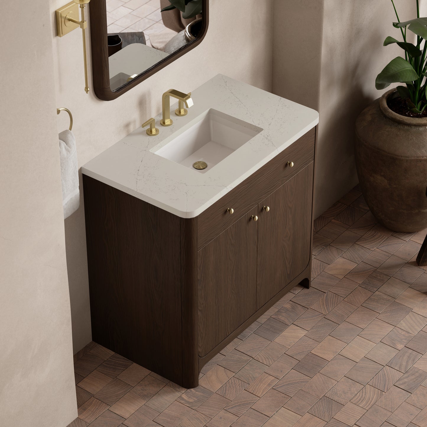 Renovate for Less Atlanta Gracyn 36" Single Vanity, Sable, w/ 3 CM Siberian Silestone Widespread Top