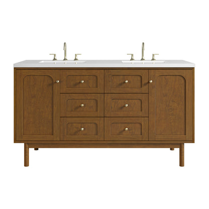 Renovate for Less Atlanta Laurent 60" Double Vanity, Honey Oak w/ 3 CM White Zeus Silestone Top