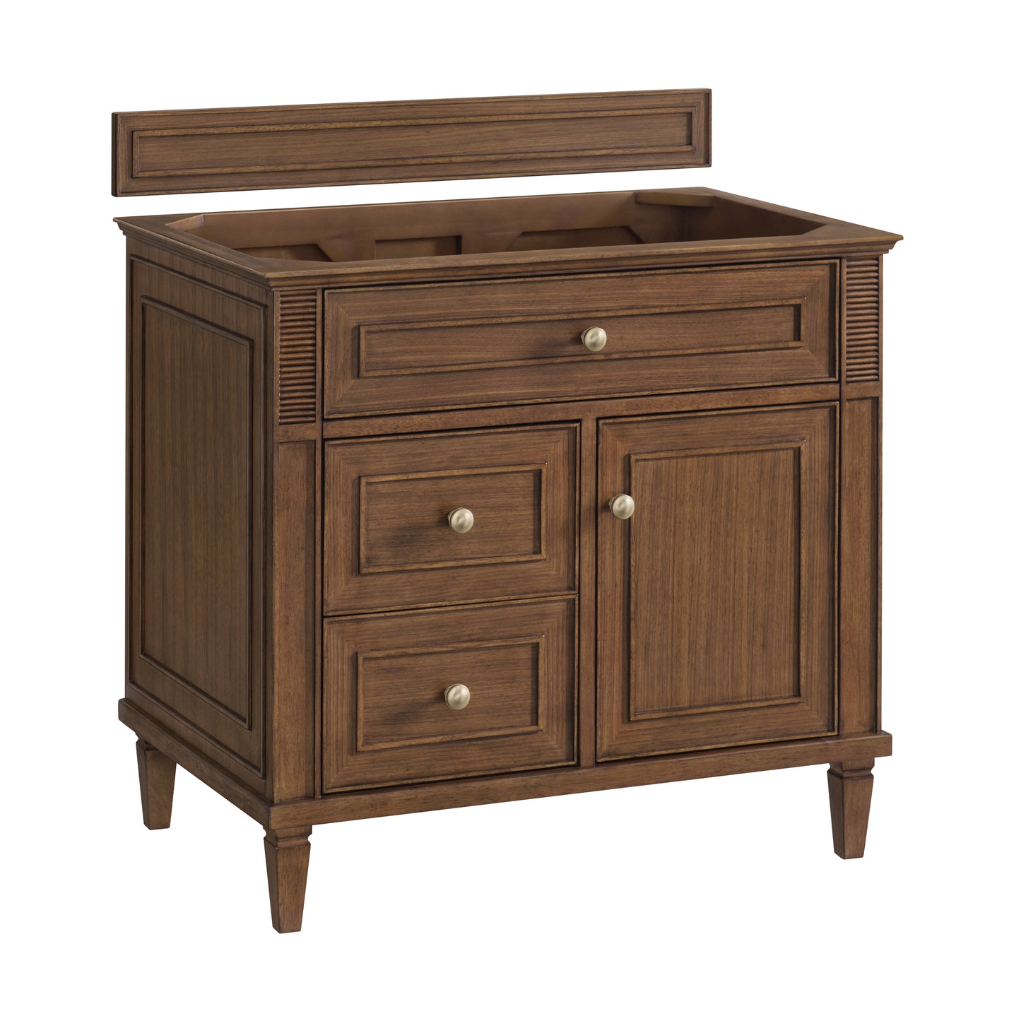 Renovate for Less Atlanta Lorelai 36" Single Vanity, Mid-Century Walnut w/ 3 CM Ethereal Noctis Silestone Top