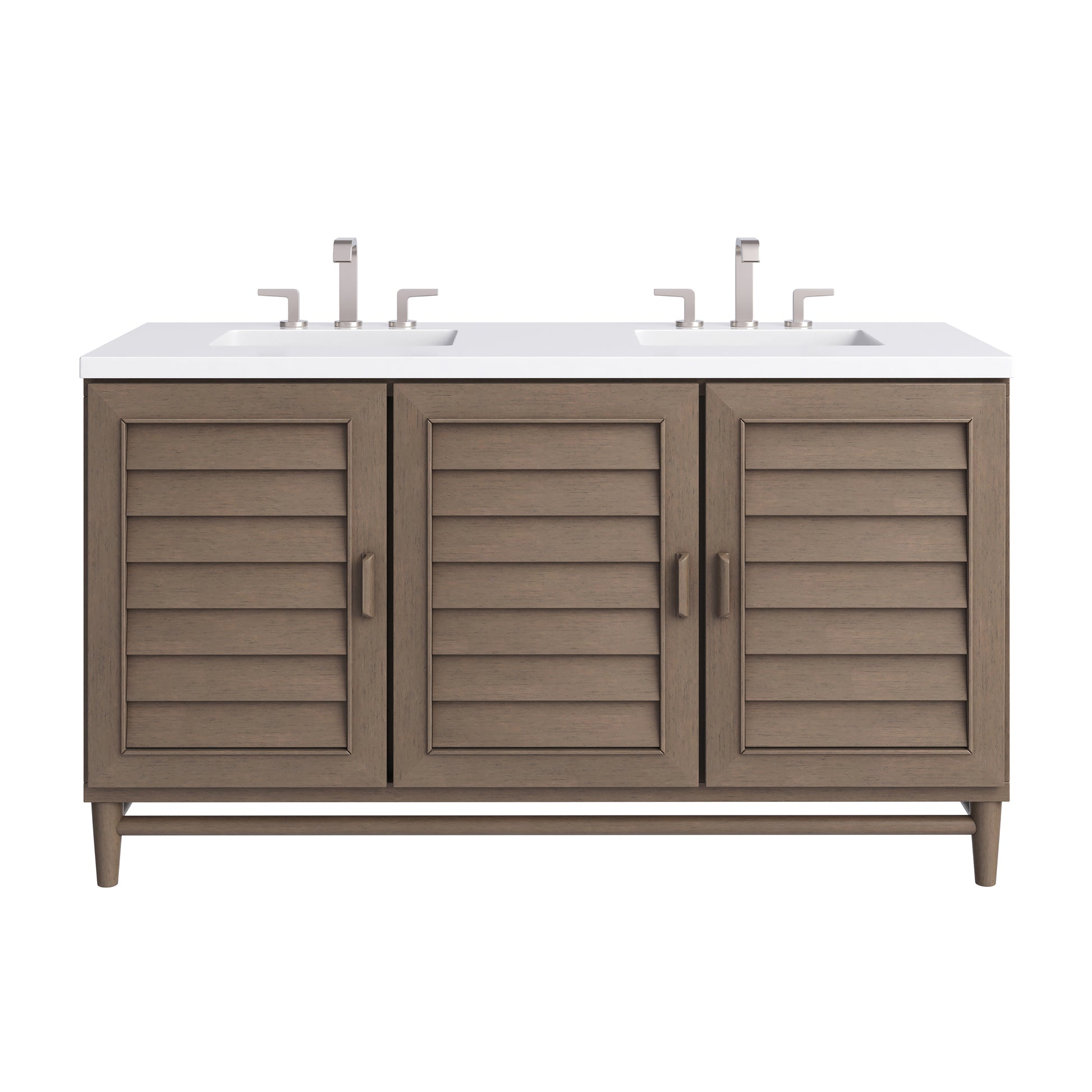 Renovate for Less Atlanta Portland 60" Double Vanity Whitewashed Walnut w/ 3 CM White Zeus Silestone Top