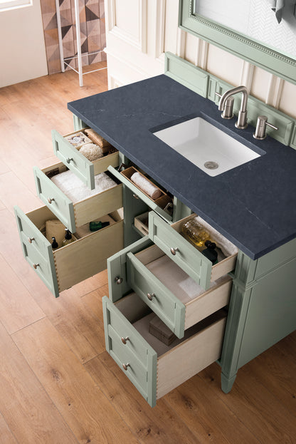 Renovate for Less Atlanta Brittany 48" Single Vanity, Sage Green w/ 3 CM Charcoal Soapstone Silestone Top