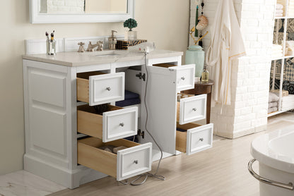 Renovate for Less Atlanta De Soto 48" Single Vanity, Bright White, w/ 3 CM Siberian Silestone Top