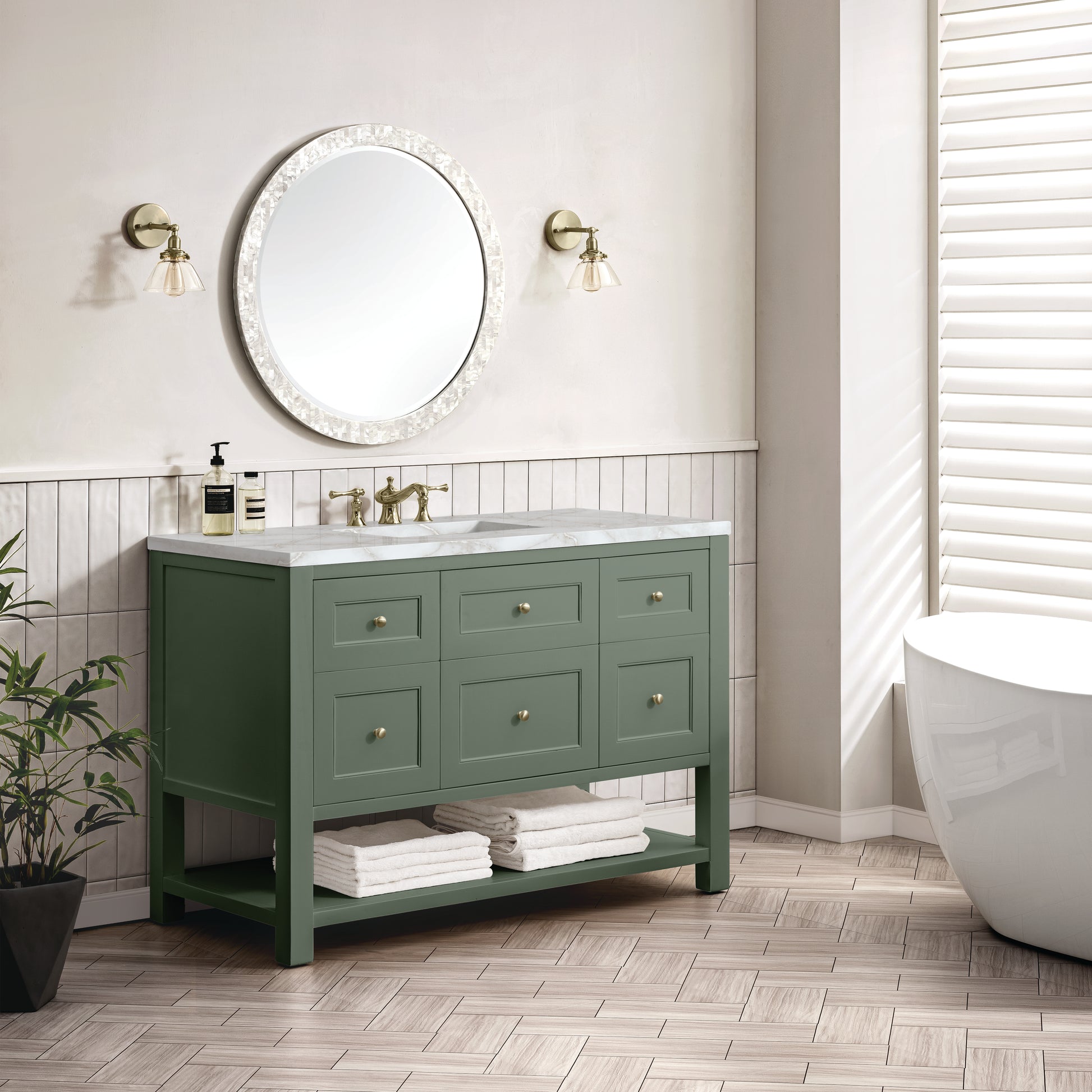 Renovate for Less Atlanta Breckenridge 48" Single Vanity, Smokey Celadon w/ 3 CM Victorian Silver Top