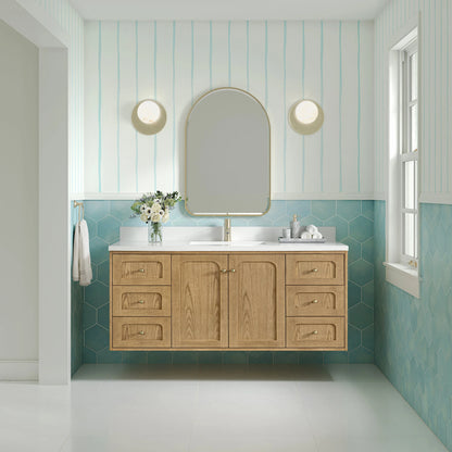 Laurent 60" Single Vanity, Light Natural Oak, w/ Single Hole 3 CM White Zeus Quartz Top & Backsplash