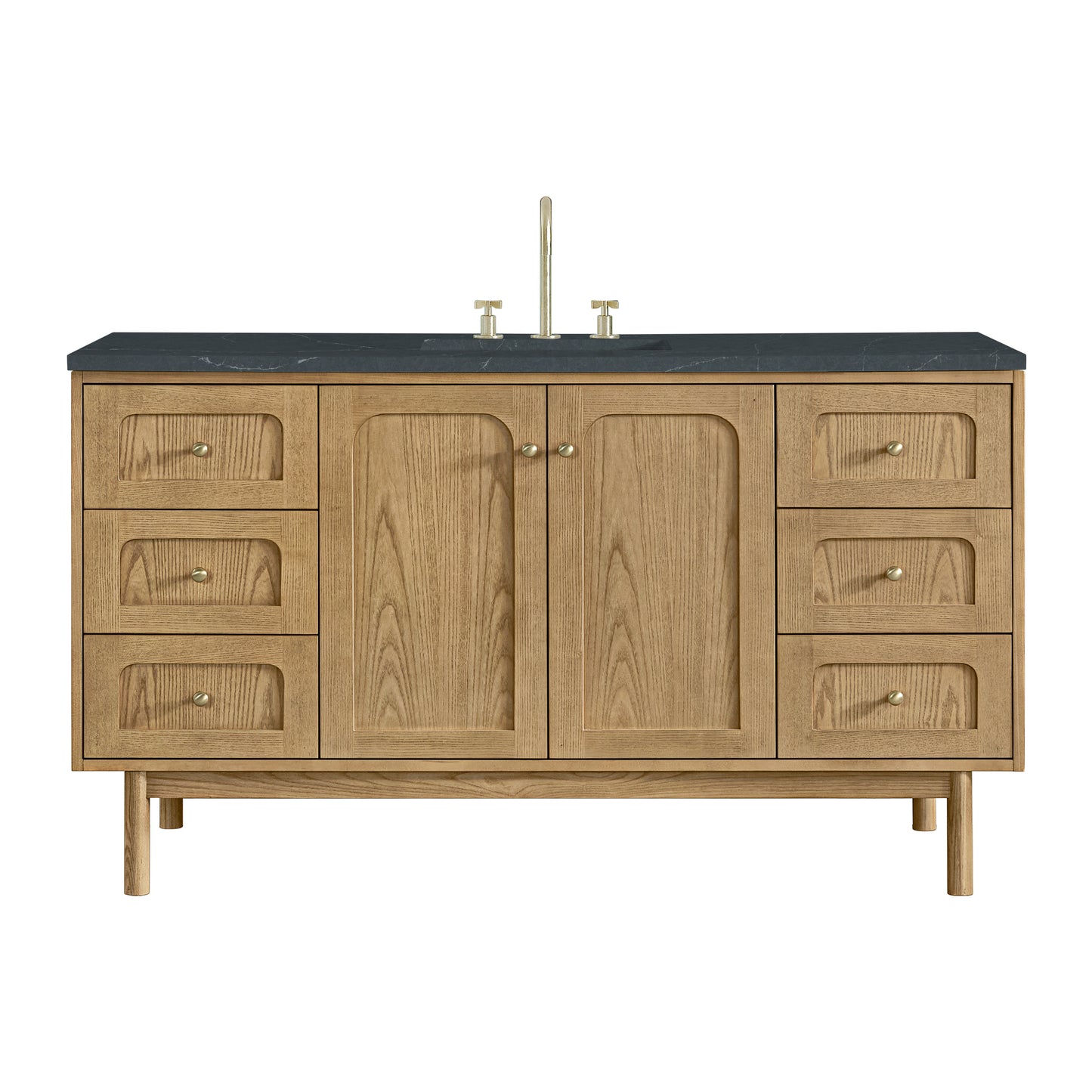 Renovate for Less Atlanta Laurent 60" Single Vanity, Light Natural Oak, w/ 3 CM Charcoal Soapstone Quartz Top