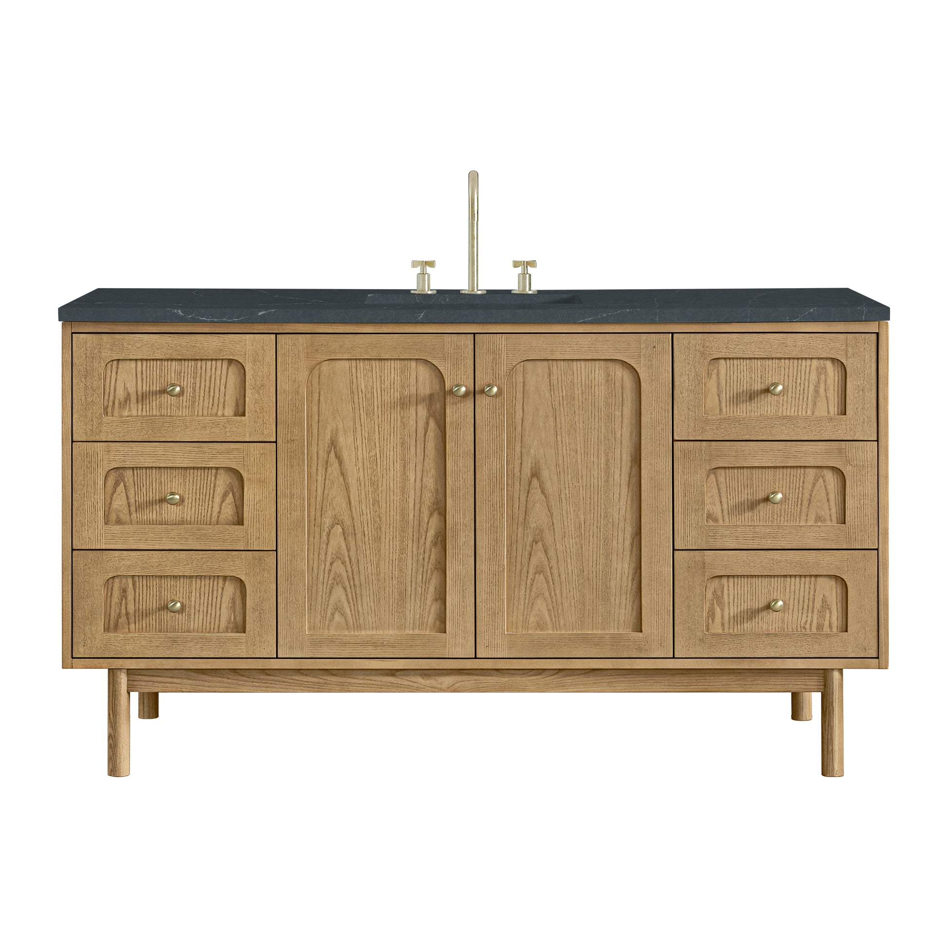 Renovate for Less Atlanta Laurent 60" Single Vanity, Light Natural Oak, w/ 3 CM Charcoal Soapstone Quartz Top