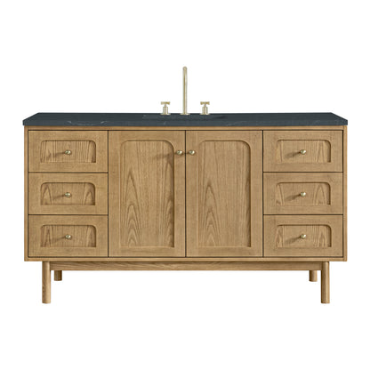 Renovate for Less Atlanta Laurent 60" Single Vanity, Light Natural Oak, w/ 3 CM Charcoal Soapstone Quartz Top
