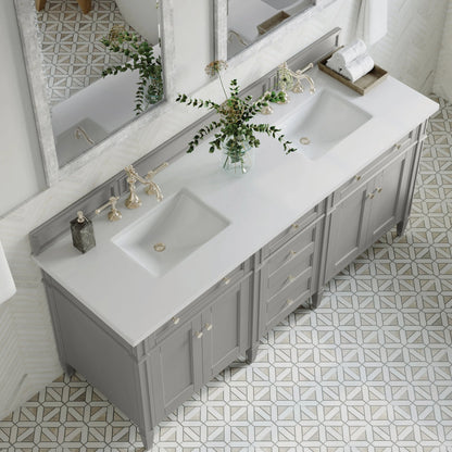 Brittany 72" Double Vanity, Urban Gray w/ 3 CM White Zeus Silestone Top