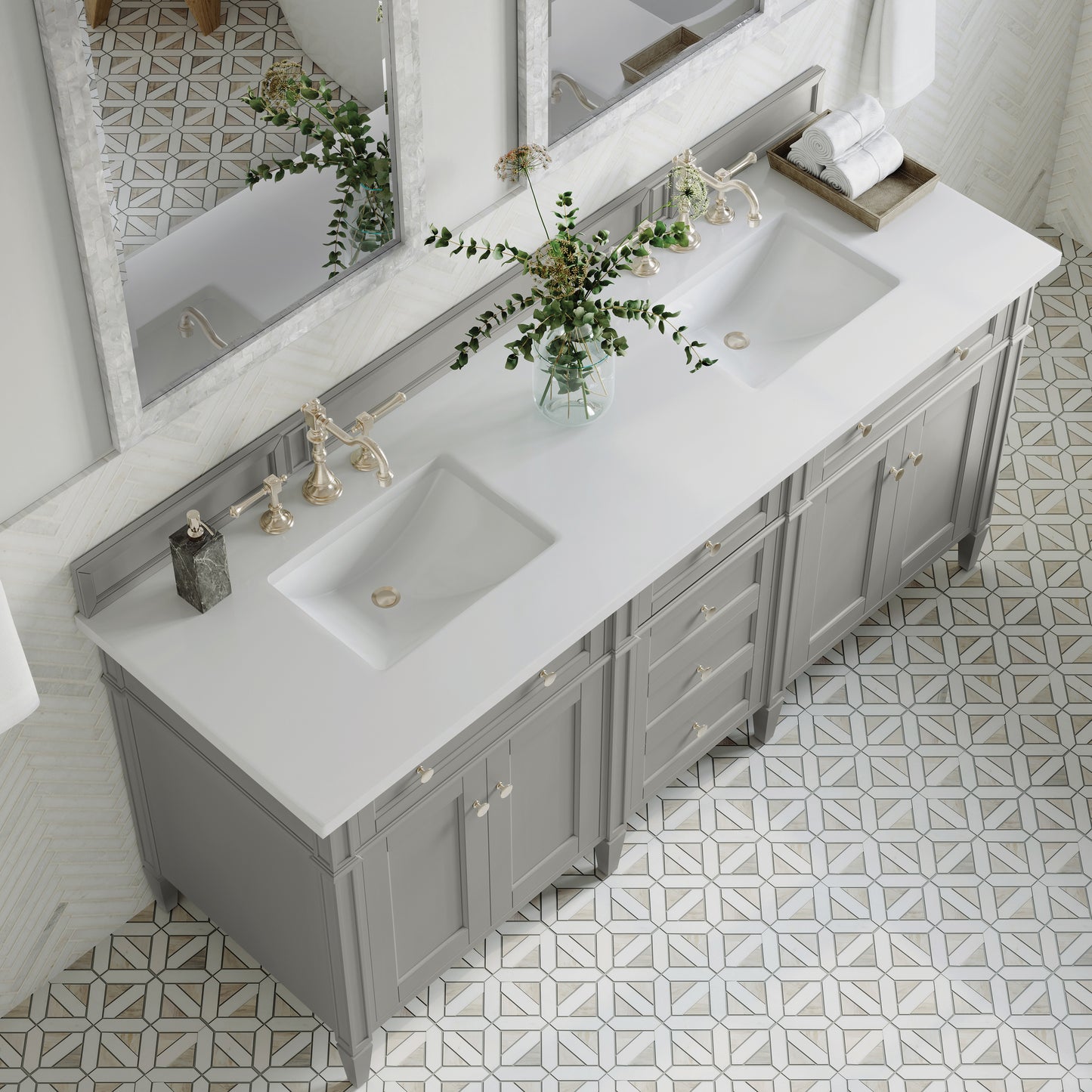 Renovate for Less Atlanta Brittany 72" Double Vanity, Urban Gray w/ 3 CM White Zeus Silestone Top