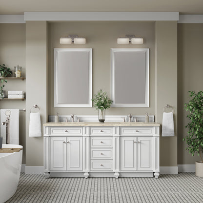 Renovate for Less Atlanta Bristol 72" Double Vanity, Bright White, w/ 3 CM Tajnar Eclos Top w/FreePower Wireless Charger
