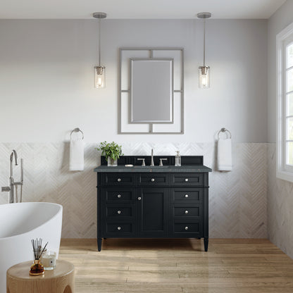 Renovate for Less Atlanta Brittany 48" Single Vanity, Black Onyx w/ 3 CM Parisien Bleu Silestone Top w/FreePower Wireless Charger