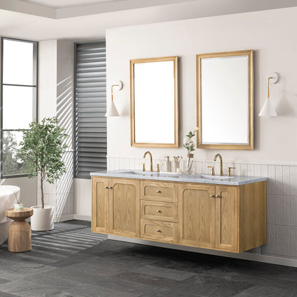 Renovate for Less Atlanta Laurent 72" Double Vanity, Light Natural Oak w/ 3 CM Carrara Marble Top