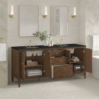 Myrrin 72" Vanity, Mid Century Walnut, w/ 3 CM Phantome Eclos Top