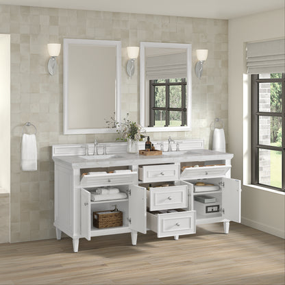 Renovate for Less Atlanta Lorelai 72" Double Vanity, Bright White w/ 3 CM Victorian Silver Silestone Top