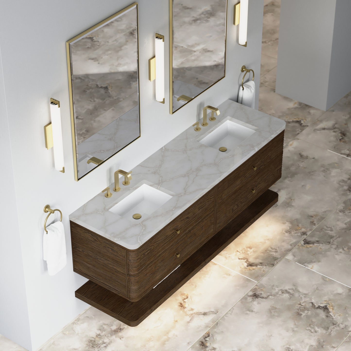 Renovate for Less Atlanta Allamari 72" Double Vanity, Sable w/ 3 CM Victorian Silver Silestone Top