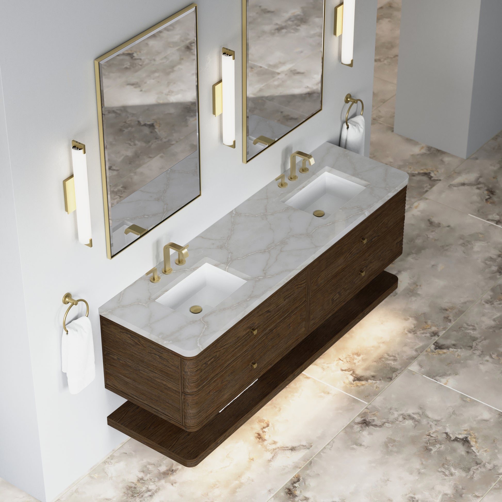 Renovate for Less Atlanta Allamari 72" Double Vanity, Sable w/ 3 CM Victorian Silver Silestone Top