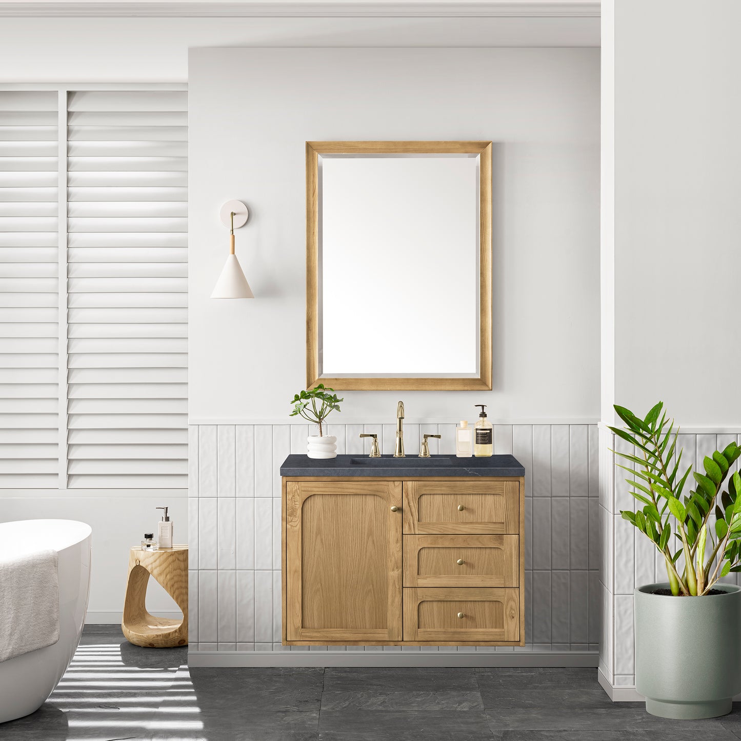 Renovate for Less Atlanta Laurent 36" Single Vanity, Light Natural Oak w/ 3 CM Charcoal Soapstone Top