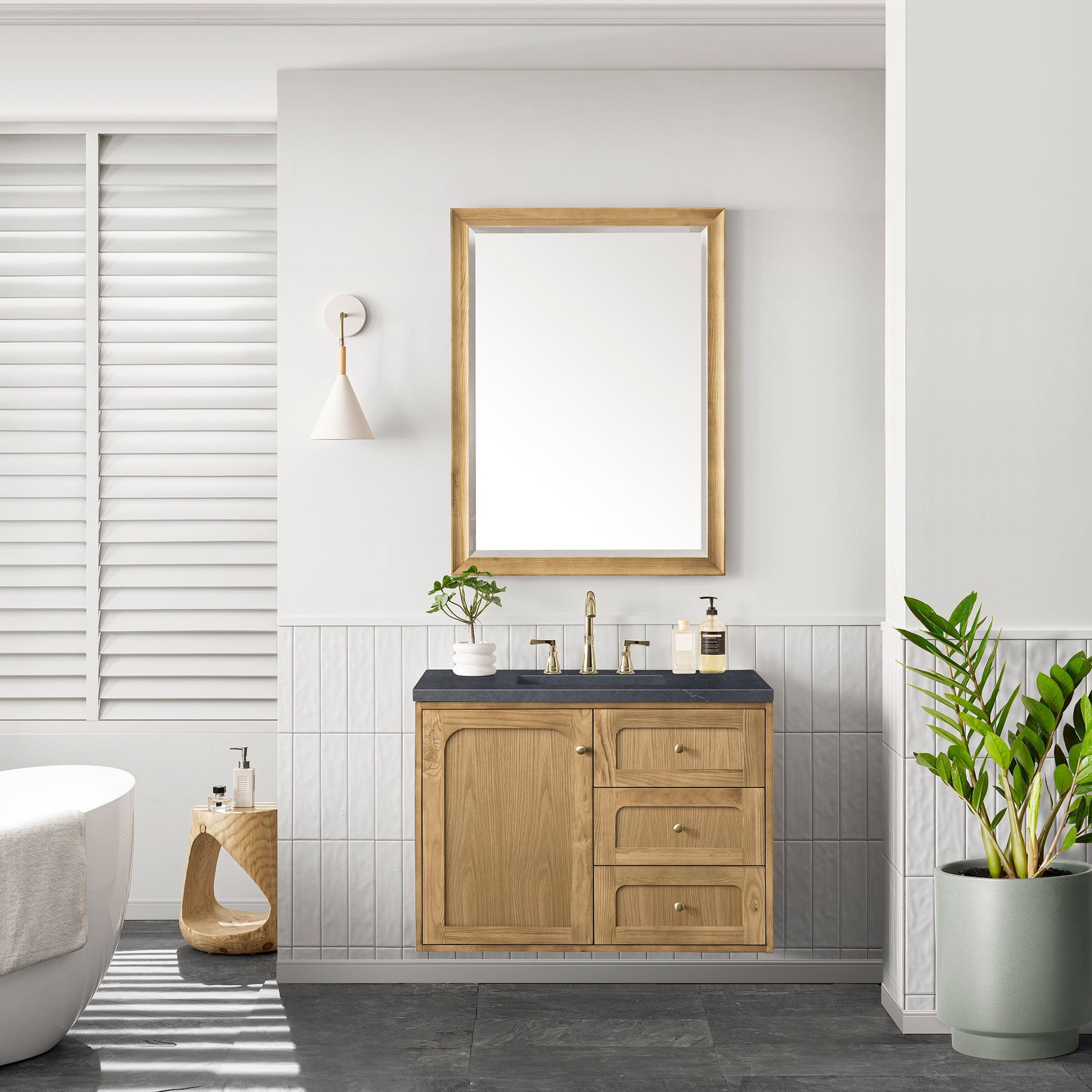 Renovate for Less Atlanta Laurent 36" Single Vanity, Light Natural Oak w/ 3 CM Charcoal Soapstone Top