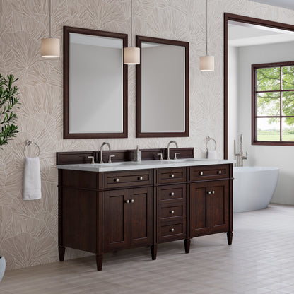 Renovate for Less Atlanta Brittany 72" Double Vanity, Burnished Mahogany w/ 3 CM Ethereal Noctis Silestone Top