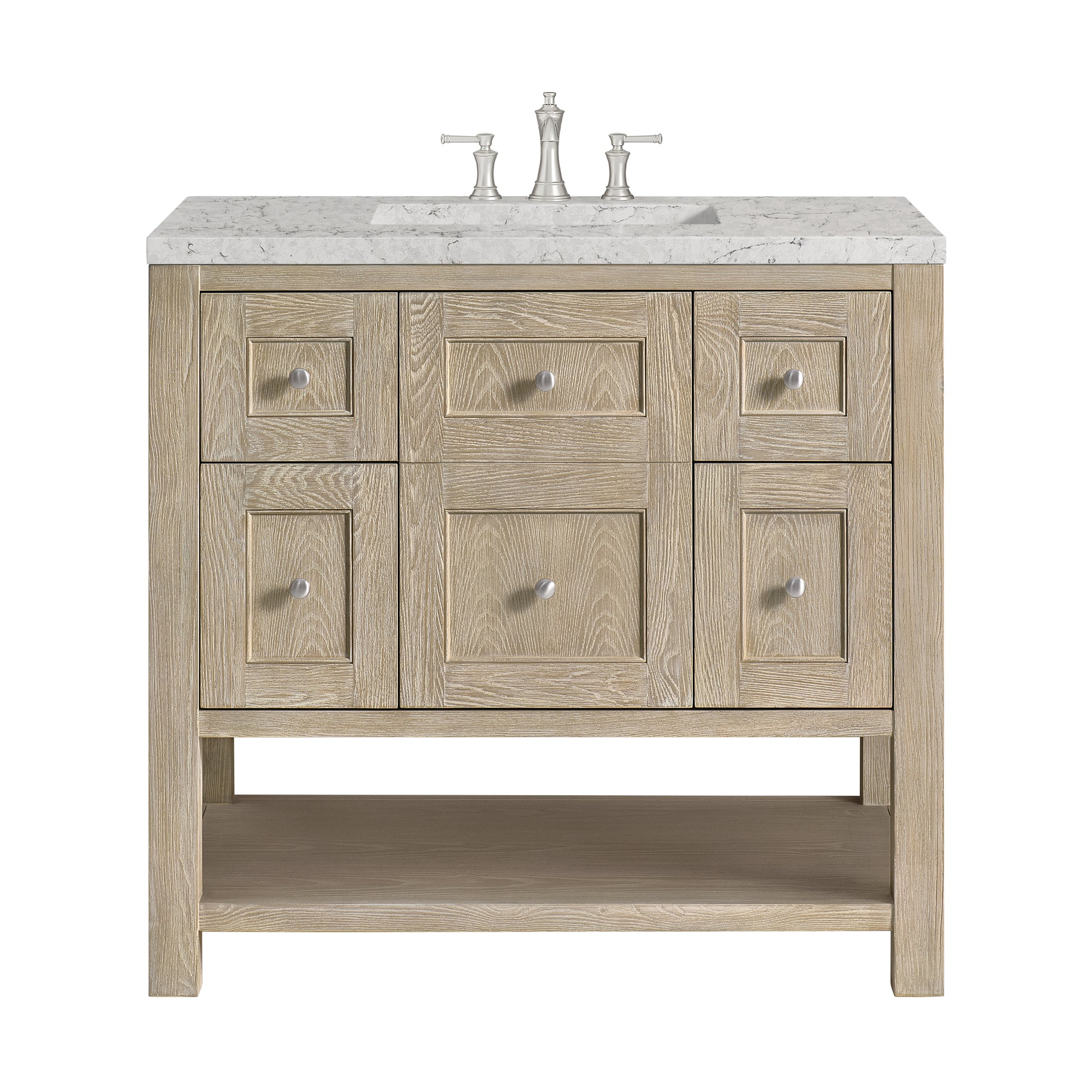 Renovate for Less Atlanta Breckenridge 36" Single Vanity, Whitewashed Oak w/ 3 CM Eternal Jasmine Pearl Silestone Top