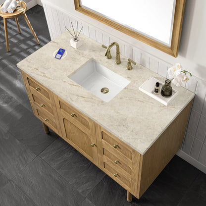 Laurent 48" Single Vanity, Light Natural Oak, w/ 3 CM Tajnar Eclos Top w/FreePower Wireless Charger