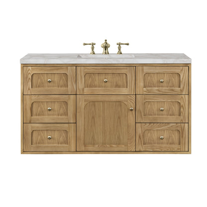 Renovate for Less Atlanta Laurent 48" Single Vanity, Light Natural Oak w/ 3 CM Victorian Silver Top w/FreePower Wireless Charger
