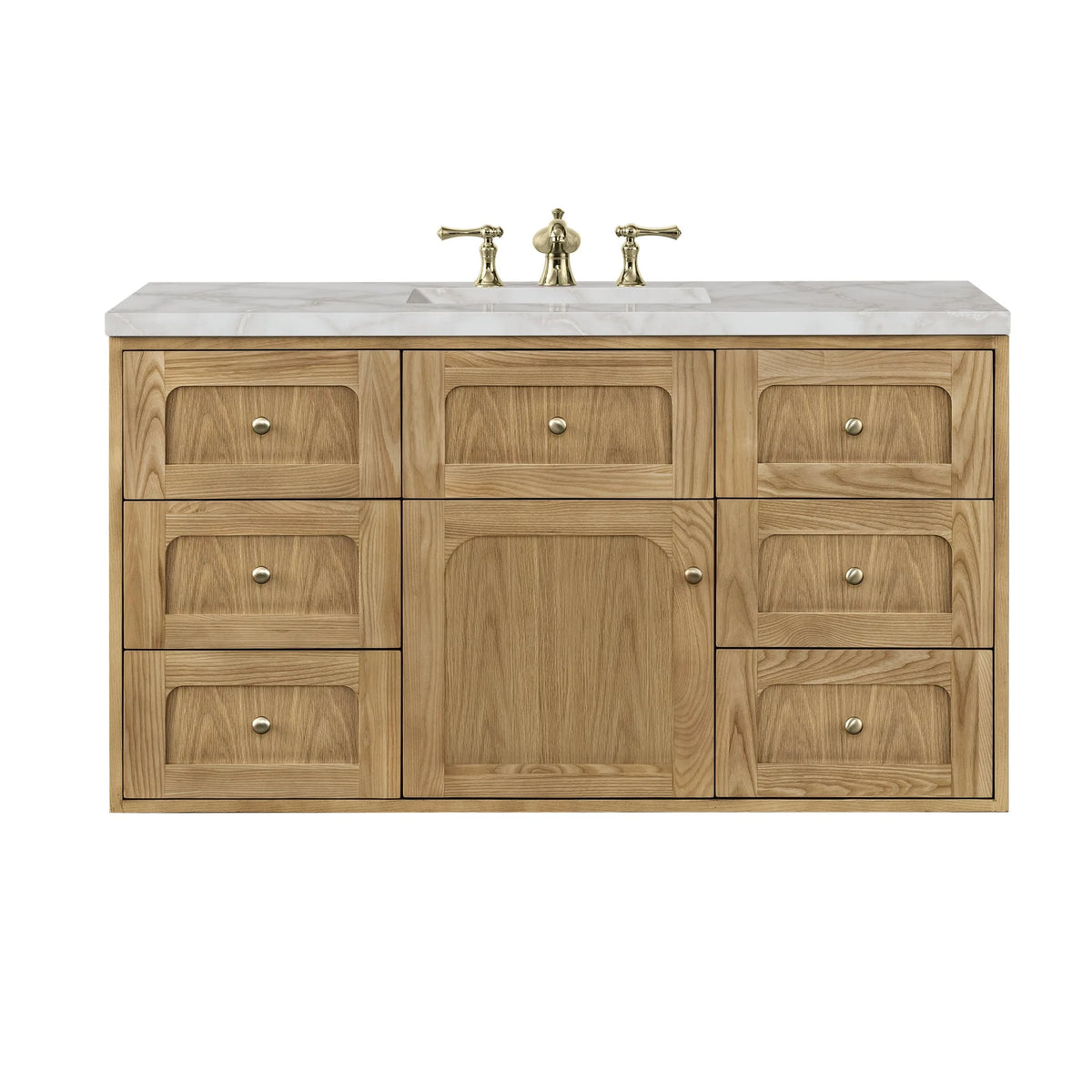 Laurent 48" Single Vanity, Light Natural Oak w/ 3 CM Victorian Silver Top w/FreePower Wireless Charger